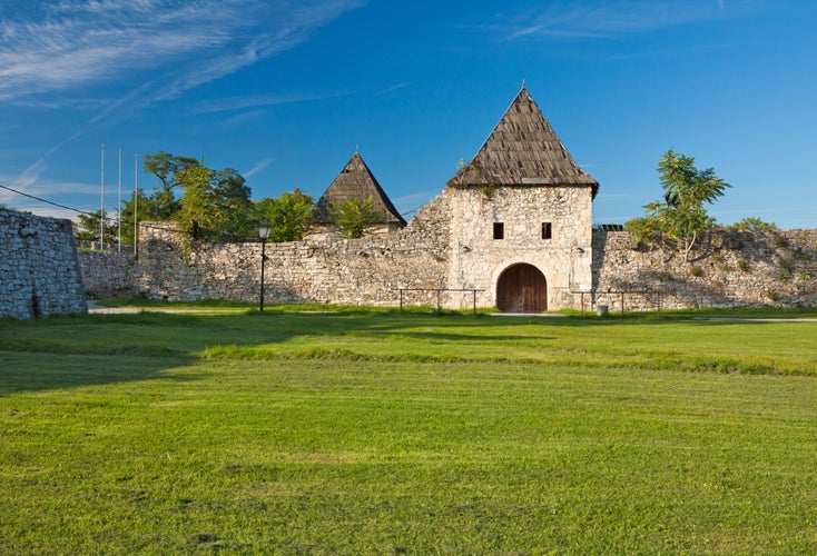 Bosnia and Herzegovina - Banja Luka - Stone walls and towers of medieval fortress Kastell during warm sunny summer day