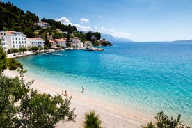 Photo of panoramic aerial view of the old town of Dubrovnik, Croatia seen from Bosanka viewpoint on the shores of the Adriatic Sea in the Mediterranean Sea.