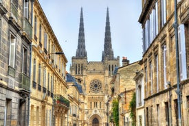 Photo of Bordeaux aerial panoramic view. Bordeaux is a port city on the Garonne river in Southwestern France.