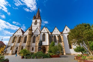 Photo of the Small Square piata mica, the second fortified square in the medieval Upper town of Sibiu city, Romania.