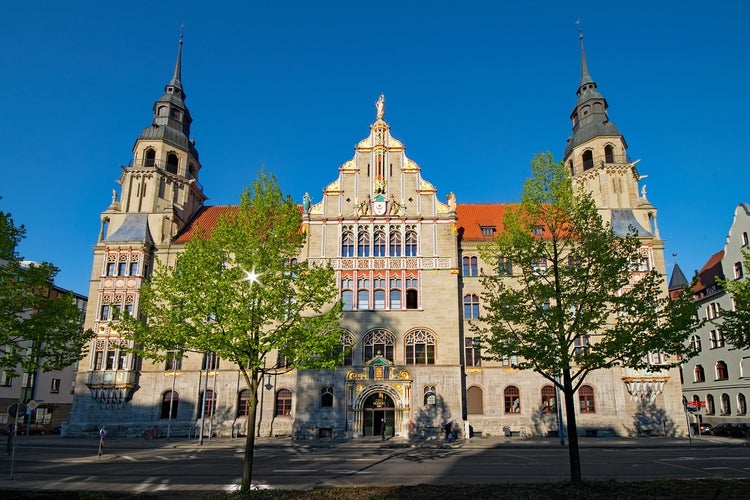 District court, Halle Saale, Saxony Anhalt. Nice late summer day at sunday morning. 