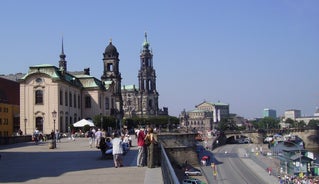 Photo of scenic summer view of the Old Town architecture with Elbe river embankment in Dresden, Saxony, Germany.