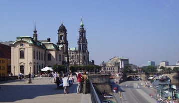 Photo of scenic summer view of the Old Town architecture with Elbe river embankment in Dresden, Saxony, Germany.