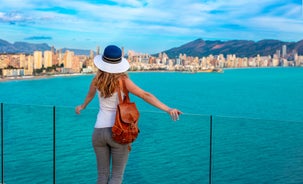 Photo of aerial view of Benidorm and Levante beach in Alicante Mediterranean of Spain.