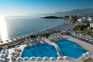 Photo of aerial view from the hill of Limenas Chersonisou, Greece.