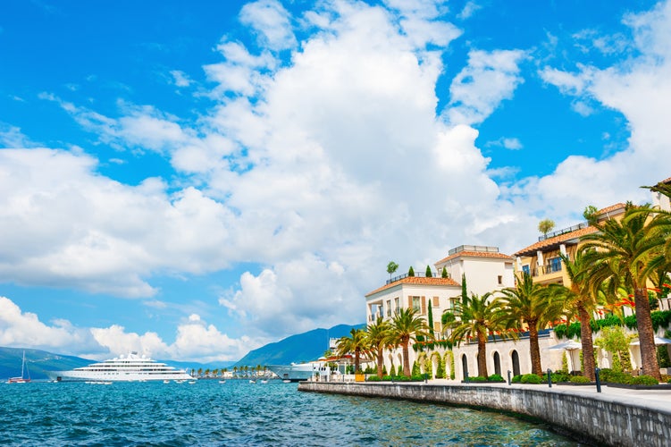 Photo of beautiful sea promenade in Tivat, Montenegro.