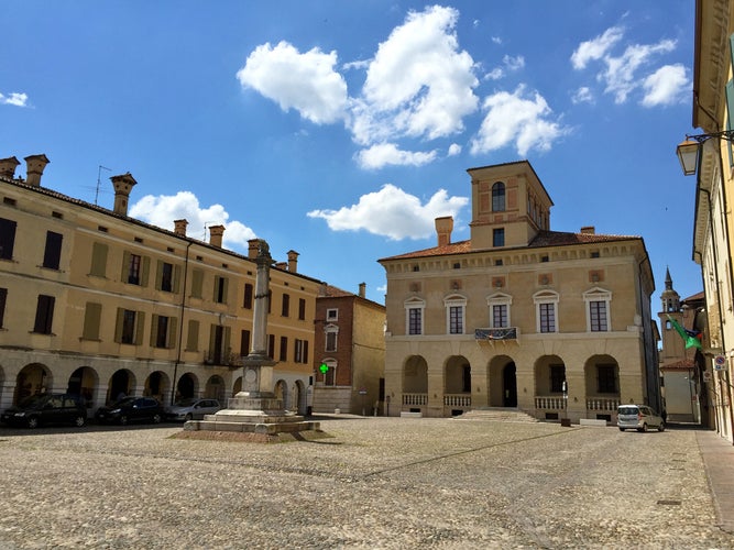 photo of view of Ducal Palace (Palazzo Ducale), Piazza Ducale square, Sabbioneta town, Mantua province, Lombardy region, Northern Italy.