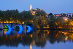 Photo of Bordeaux aerial panoramic view. Bordeaux is a port city on the Garonne river in Southwestern France.