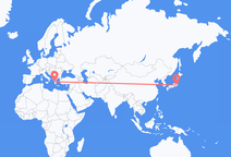 日本の東京から、ギリシャのパトラスまでのフライト