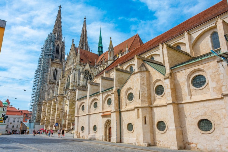 Sunny day at Saint Peter cathedral of Regensburg in Germany.