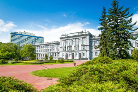 Photo of Mimara museum and public park in Zagreb, Croatia.