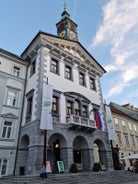 Capital of Slovenia, panoramic view with old town and castle.