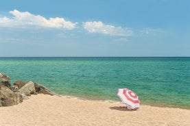 Photo of panoramic aerial view of beautiful Blanes in Costa Brava on a beautiful summer day, Spain.