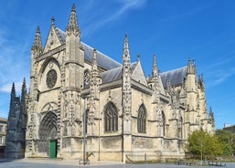 Photo of Bordeaux aerial panoramic view. Bordeaux is a port city on the Garonne river in Southwestern France.