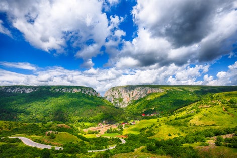 Photo of Turda gorge Cheile Turzii is a natural reserve with marked trails for hikes on Hasdate River situated near Turda close to Cluj-Napoca, in Transylvania, Romania.