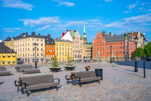 Stockholm old town (Gamla Stan) cityscape from City Hall top, Sweden.