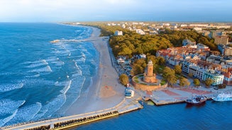 Photo of aerial view of Torun old town with Vistula river, Poland.