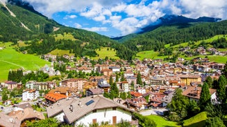 photo of an aerial view of San Martino di Castrozza in Italy.