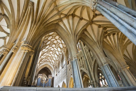 Photo of Interior of a beautiful gothic Wells Cathedral with pointed arches, Wells, Somerset, England, UK.