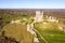 Photo of aerial view of Corfe Castle, Dorset, England.