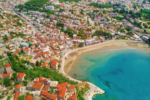 Photo of aerial view of Ulcinj, famous resort town in Montenegro.