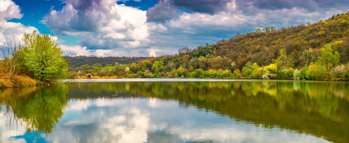 Scenic view of a lake landscape in spring - "Rusenski Lom" Park, Ruse district, Bulgaria.