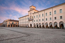 Photo of Cervia's canal, where the Salt Museum is located, with reflections on the water ,Italy.