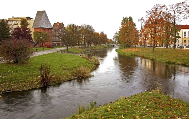 photo of view of Slupia river in Slupsk. Pomeranian voivodeship. Poland