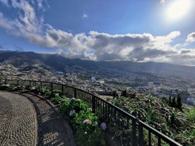 Aerial drone view of Camara de Lobos village, Madeira.