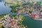 Photo of panoramic aerial view of Mikolajki townscape capital of Masurian region on the shore, Poland.