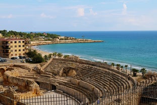 photo of aerial panorama view of the coastline Cambrils, Costa Dourada, Catalonia, Spain.