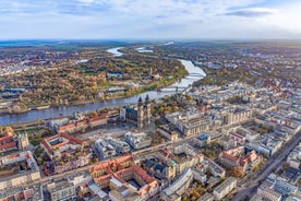 Photo of scenic summer view of the Old Town architecture with Elbe river embankment in Dresden, Saxony, Germany.