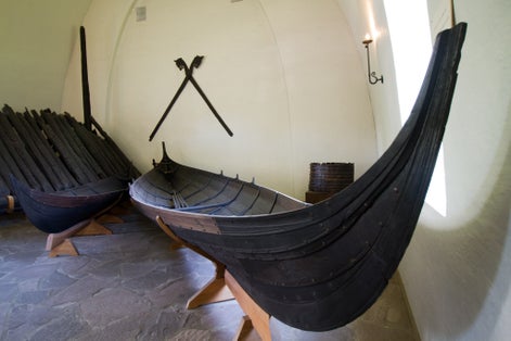 Photo of Viking ship located in the Viking Ship Museum in Oslo, Norway.