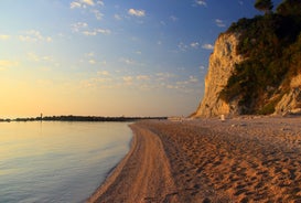 photo of majestic sunrise in Numana public beach. Picturesque summer seascape of Adriatic Sea. Colorful outdoor scene of Italy, Europe.