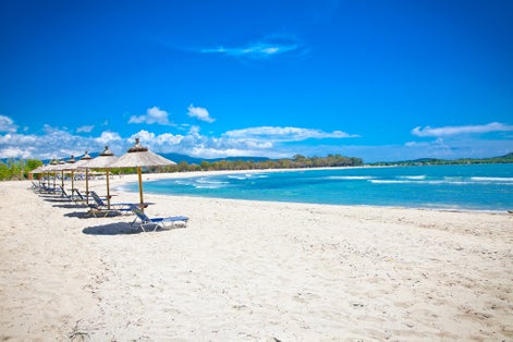 Photo of beautiful Ammoudia sandy beach on Preveza, Greece.