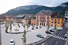 photo of French alps mountain and Saint-Gervais-les-Bains village, in spring in France.