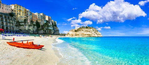 Photo of Sanctuary of Santa Maria dell'Isola symbol of the city of Tropea, Italy.