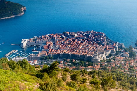 Photo of Dubovnik as seen from the top of mount Srđ in Croatia.
