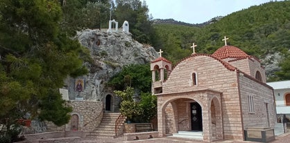 Photo of Heraion in Perachora with small beach, Loutraki, Greece.