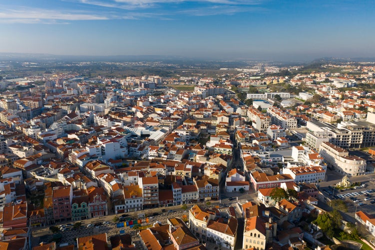 Caldas da Rainha City, Portugal.  aerial view. Fruit Square