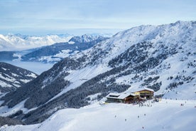 Photo of panorama of Hintertux ski resort in Zillertal Alps in Austria.