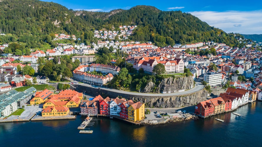 Bergen old town aerial view. Bergen, Norway.