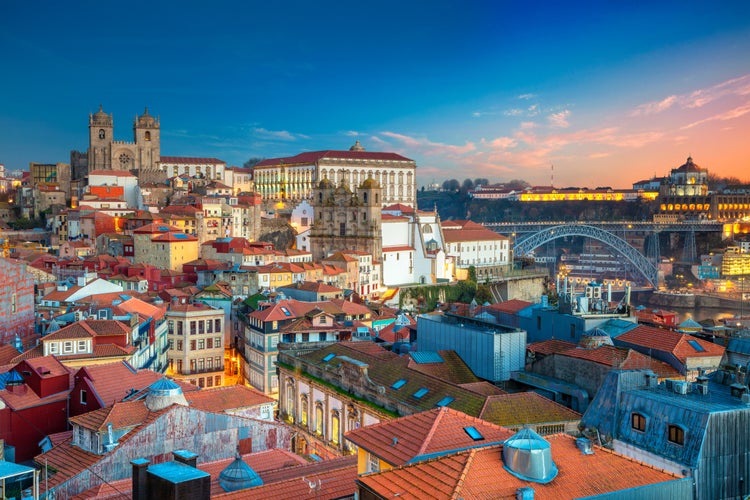 Photo of aerial cityscape image of Porto, Portugal.