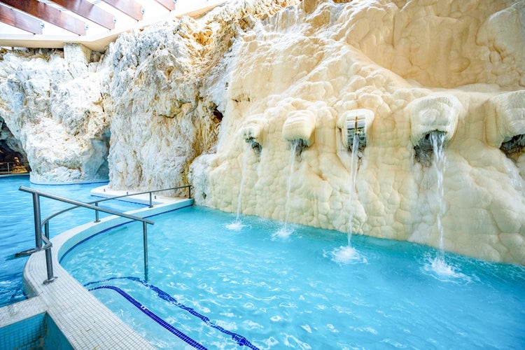 photo of view of Cave bath complex (Barlangfurdo), a thermal bath complex in a natural cave in Miskolctapolca, which is part of the city of Miskolc, Hungary