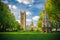 Photo of Westminster Abbey viewed from Victoria tower gardens, London, UK.