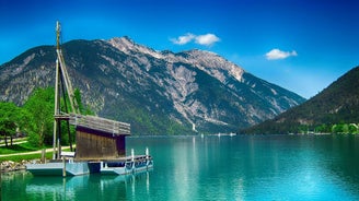 Photo of aerial view of beautiful landscape at the Achensee lake in Austria.