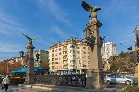 Photo of panoramic view of the eagles bridge in the city center, Sofia, Bulgaria. 