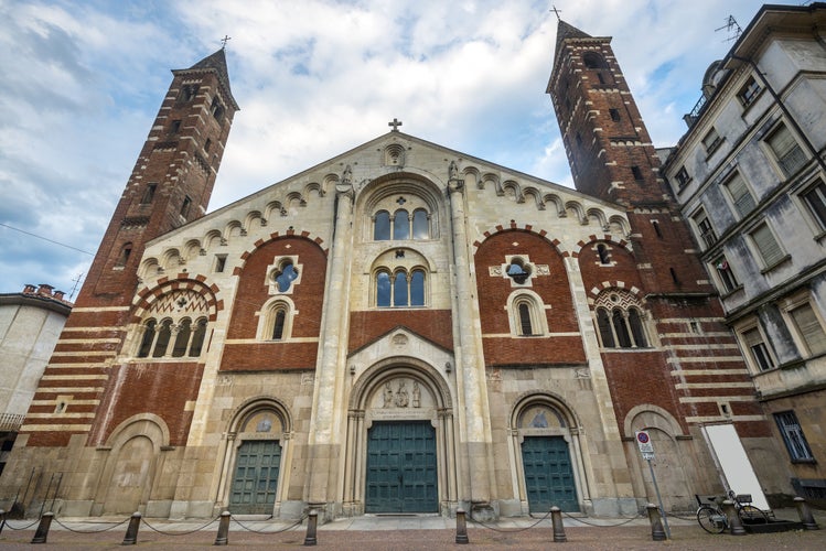 Photo of facade of the medieval cathedral, Casale Monferrato , Piedmont, Italy.