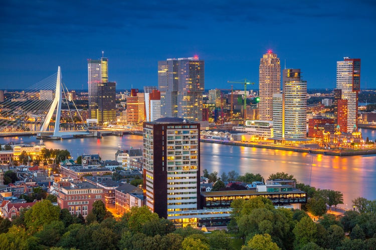 Rotterdam. Cityscape image of Rotterdam, Netherlands during twilight blue hour.