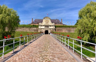 Photo of Metz city view of Petit Saulcy an Temple Neuf and Moselle River in Summer, France.